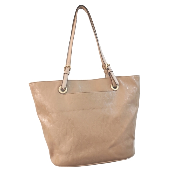 MICHAEL KORS Jet Set Large Embossed Signature Logo Patent Leather Tote Nude - Picture 7 of 12